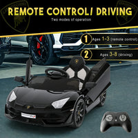 Garvee Lamborghini Kinder Elektroauto 12 V mit 2 × 25 W, Scherentüren, 2,4-GHz-Fernbedienung, LED, Musik, Federung und Sicherheitsgurt, Schwarz, für Kinder 3–8 Jahre