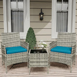 Garvee Polyrattan-Balkonmöbel-Set, Kompakte Sitzgruppe, Grau/Petrolblau - Grau+Marienblau