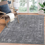 Garvee Vintage Teppich 160x230 cm Grau, Medaillon Blumenmuster Eingangsteppich, Anti-Rutsch & Strapazierfähig Polyester Teppich für Wohnzimmer Schlafzimmer - Grau