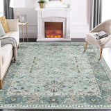 Garvee Teppich 120 × 170 cm waschbar, weicher Vintage-Wohnzimmerteppich mit Boho-Muster, rutschfester Kurzflor-Teppich für Wohnzimmer & Schlafzimmer, Grün - Grün