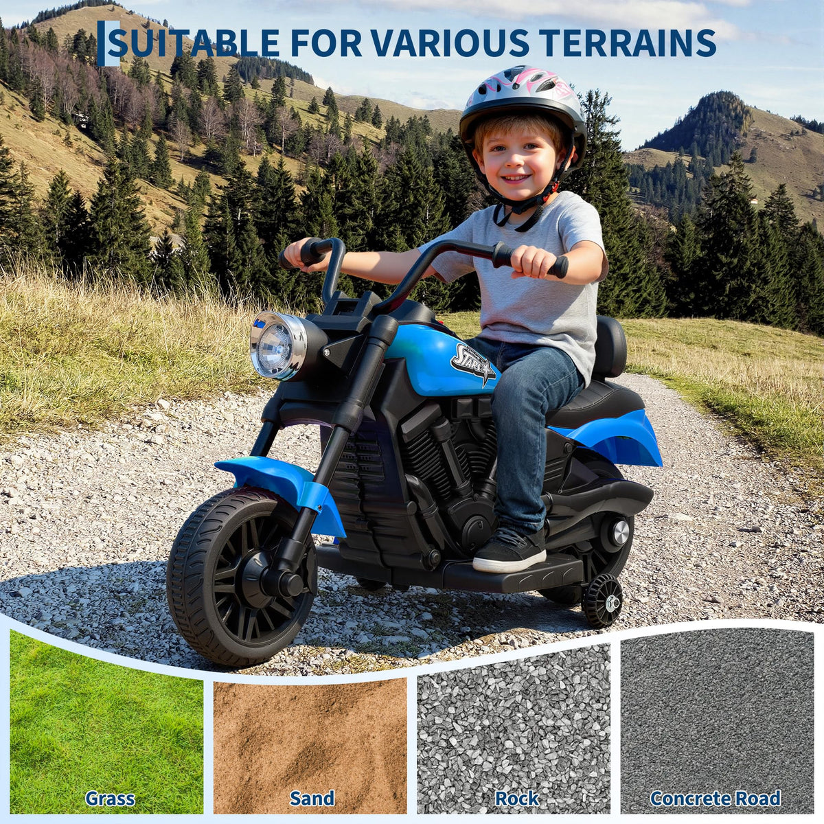 GARVEE blaues Kinder-Elektromotorrad für verschiedene Untergründe