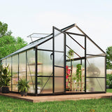 Garvee Gewächshaus 8x10 FT Polycarbonat Aluminiumrahmen Mit Schloss Und Verstellbarem Dach Für Garten Und Terrasse, Transparent - Schwarz