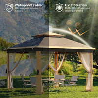 Garvee Pop Up Pavillon 335×335 cm, Mit Moskitonetz, Wasserdicht, UV-Schutz, Höhenverstellbar, Khaki