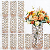 Garvee Set 8 Zylindrische Goldene Glasvasen Mit Metallrahmen Und Perlen Für Tischdeko Hochzeit Wohnzimmer 20cm Transparent