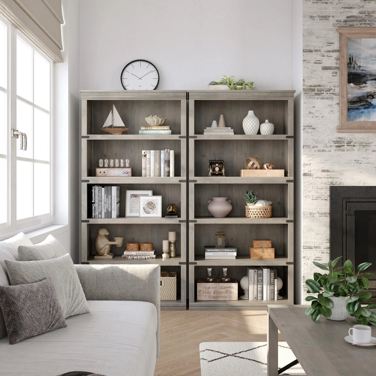 GARVEE Standregal, 5 Ebenen, 80 × 32 × 171 cm, MDF & Metall, Landhausstil, Grau – für Wohnzimmer & Schlafzimmer