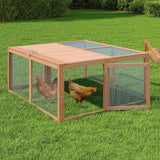Garvee Faltbares Kleintiergehege 115 × 107 × 51 cm, Freilauf aus Kiefernholz & verzinktem Draht mit Tragegriff für Hühner & Kaninchen - Naturfarbe