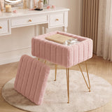 Garvee Vanity Hocker Mit Stauraum Gepolstert Faux Fell Metallbeine Verstellbar Für Schlafzimmer 15.7"x11.8"x18.7" Weiß Rosa Schwarz