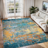 Garvee Waschbarer Teppich 120x170 cm Abstraktes Design Gold Blau Rutschfest Wasserabweisend Weich Pflegeleicht - 