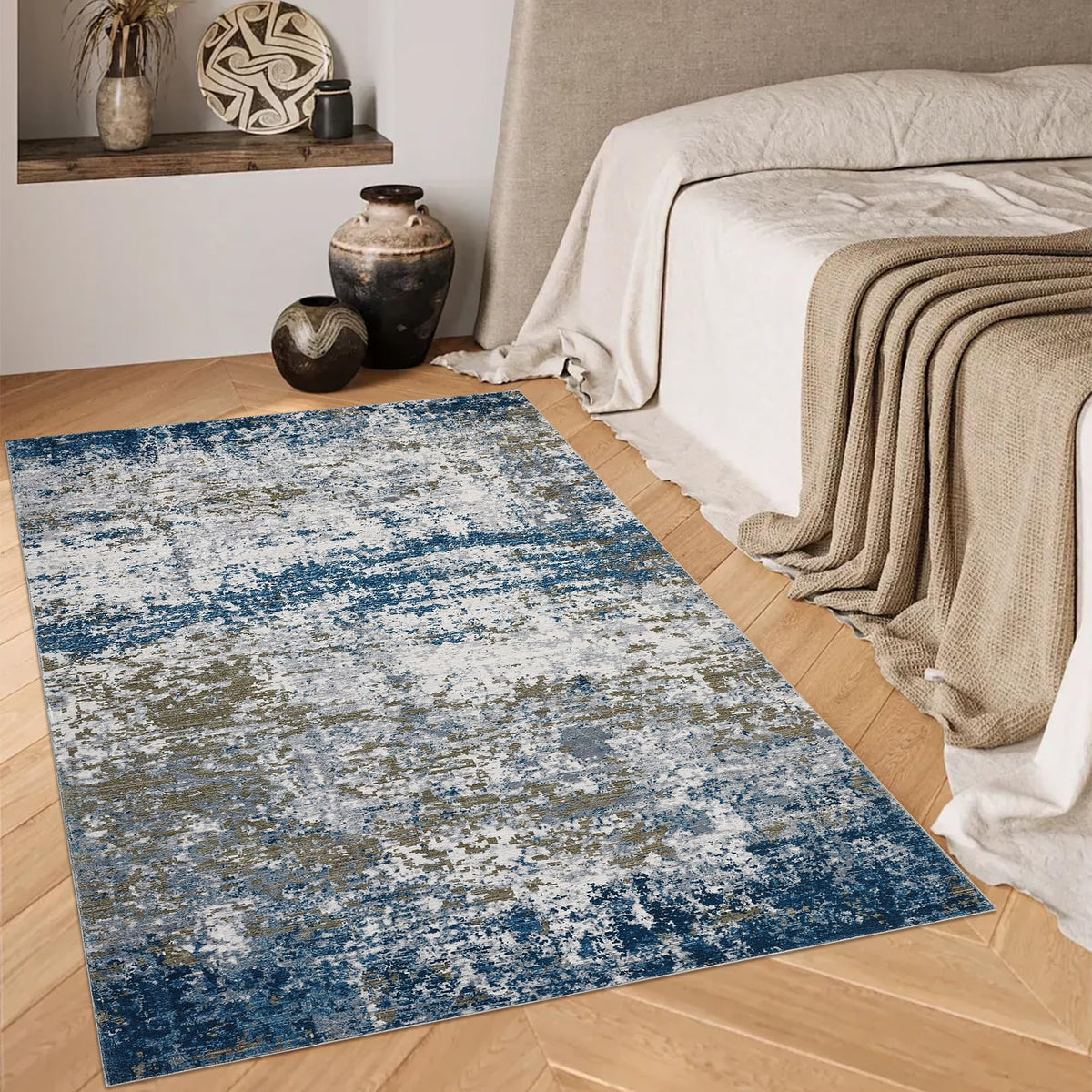 Garvee Moderner Flachflor Teppich 80 x 150 cm Grau Waschbar Rutschfest für Wohnzimmer & Schlafzimmer
