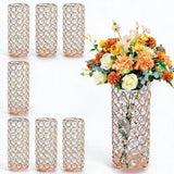 Garvee Gold Kristall Säulen Vase Zylinder Tischdeko Elegant Perlen Metallrahmen Hohlgeflecht Robust Für Festliche Anlässe 7.9x3.2 Zoll Gold