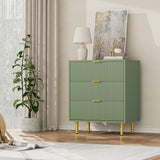 GARVEE Kommode mit 3 Schubladen, Geriffelte Fronten, Modernes Sideboard mit Metallbeinen, Stauraummöbel für Schlafzimmer, Wohnzimmer & Flur, Avocadogrün - Avocadogrün
