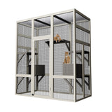 Garvee Outdoor-Katzengehege Catio aus Zedernholz, 159 × 82 × 178 cm, 5 Plattformen, 2 Ruheboxen, wetterfestes Dach & Stahlgitter, Weiß - Weiß