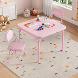 Garvee Kindertisch mit 2 Stühlen, klappbares Kindertisch-Set, 3-teilig, mit gepolsterter Sitzfläche und Metallgestell, Rosa - Rosa