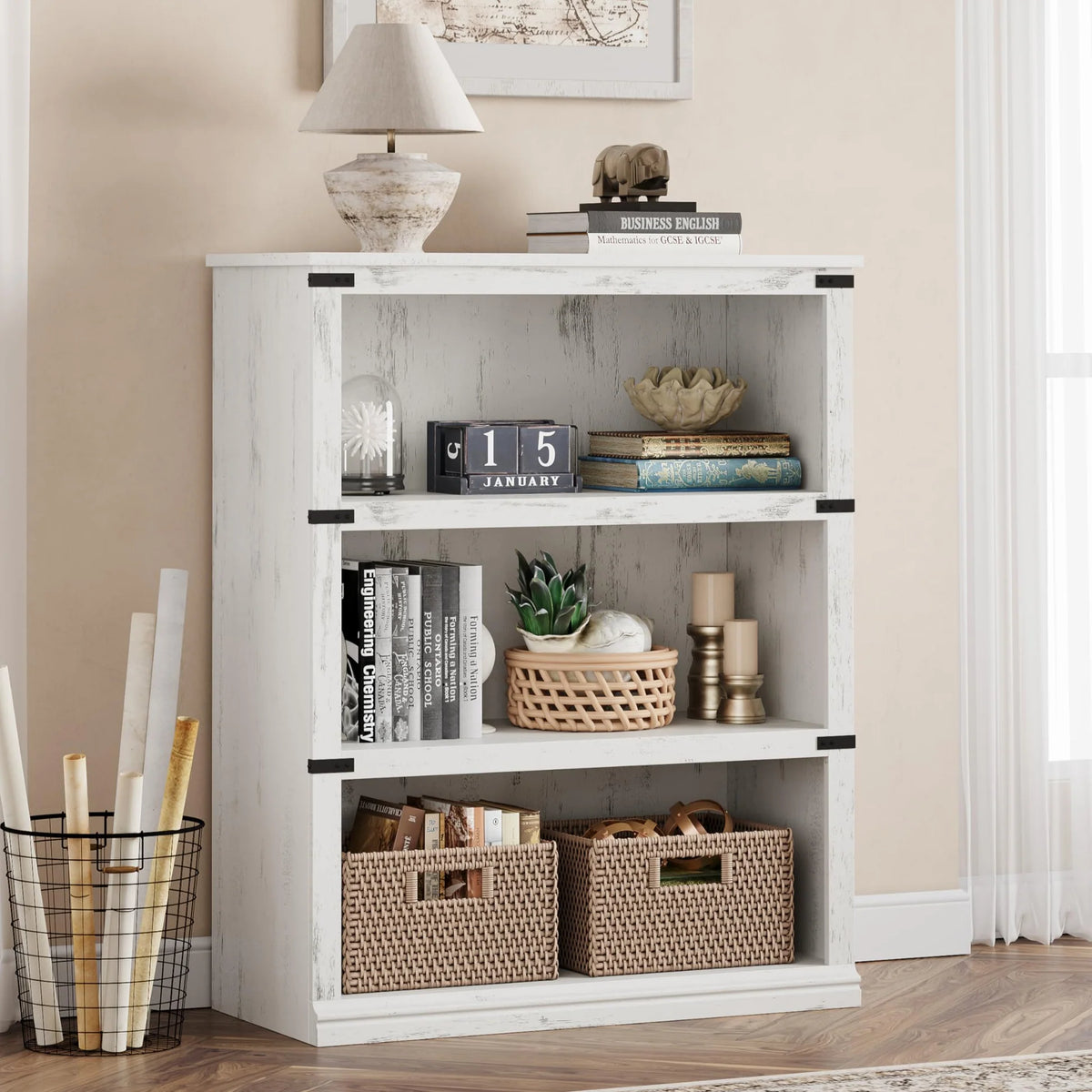 GARVEE Standregal, 4 Ebenen, 80 × 32 × 102 cm, MDF, Industrial-Design, Weiß – für Wohnzimmer & Büro