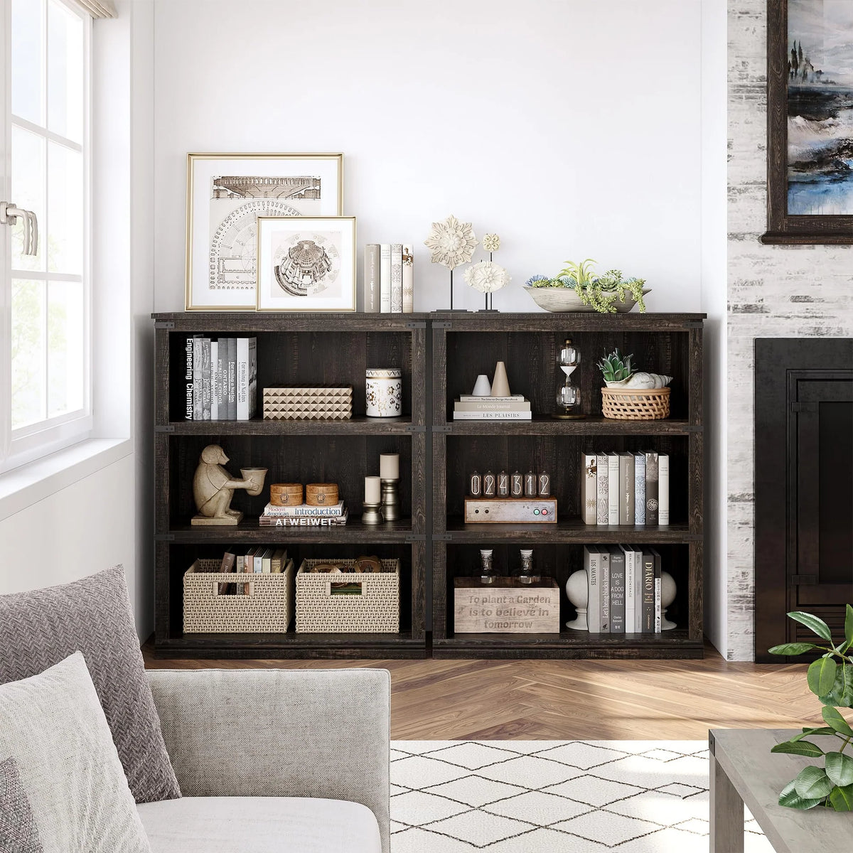 GARVEE Standregal, 4 Ebenen, 80 × 32 × 102 cm, MDF, Industrial-Design, Dunkle Eiche – für Wohnzimmer & Schlafzimmer