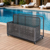 Garvee Poolside Float Storage Organizer Rattan Wicker Mit Rollen Und Schloss Für Garten Und Terrasse 43.3L X 22.5W X 28.7H, Wetterfest