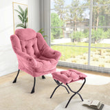 Garvee Relaxsessel mit Hocker, großer Lounge-Sessel, Stoffbezug, für Wohnzimmer und Schlafzimmer, Blau - Rosa
