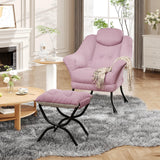 Garvee Relaxsessel mit Hocker aus Kunstkaninchenfell, weicher Lesesessel mit Fußstütze, Rosa, für Wohnzimmer & Schlafzimmer - Rosa