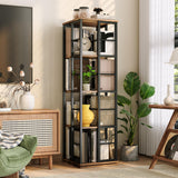 GARVEE Eckbücherregal, 4 Ebenen, 40 × 40 × 137 cm, Holz & Metall, Braun – für Wohnzimmer & Schlafzimmer - Braun