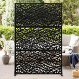 GARVEE Metall Sichtschutz 183 x 119 cm, freistehender Garten-Paravent, Wetterfest, Rostfrei und Stabil, Sichtschutz für Terrasse, Balkon und Garten, Blätter-Design - Schwarz