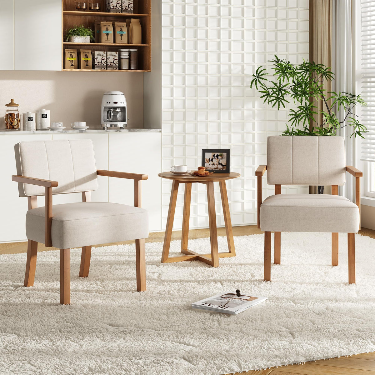 GARVEE Lounge Sessel aus beigem Leinenstoff