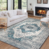 Garvee Vintage Teppich 200 x 290 cm, Orientalisches Design, Rutschfest, Waschbar, Für Wohnzimmer & Esszimmer - Graublau
