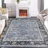 Garvee Teppich 240 × 340 cm waschbar, weicher Vintage-Wohnzimmerteppich mit Boho-Muster, rutschfester Kurzflor-Teppich für Wohnzimmer & Schlafzimmer, Blau-Schwarz - Blau-Schwarz