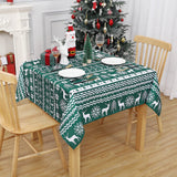 Garvee Weihnachtstischdecke 132 × 132 cm, quadratisch, wasserabweisend aus Polyester, Schneeflocken- und Rentiermotiv für Weihnachtsdeko, Grün - Grün