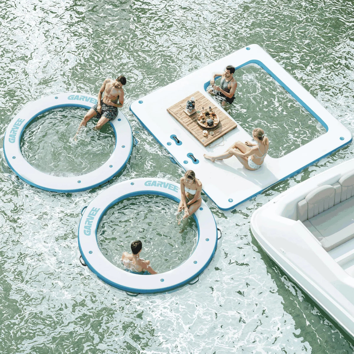 GARVEE Aufblasbare Badeinsel 2,4 m, Runde Schwimminsel mit 1,8 m Hängematte, Strapazierfähiges PVC, Für Pool, Strand & Meer, Orange