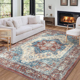 Garvee Vintage Teppich 200 x 290 cm, Orientalisches Design, Rutschfest, Waschbar, Für Wohnzimmer & Esszimmer - Ziegelrot