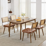 Garvee Esszimmerstühle 4er-Set, Polsterstühle mit Rattan-Rückenlehne mit PU-Kunstleder, Holzbeinen, Braun, gepolstert - Braun