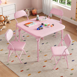 Garvee Kindertisch mit 4 Stühlen, klappbares Kindertisch-Set, 5-teilig, gepolsterte Sitzflächen, Metallgestell, Rosa - Rosa