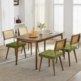 Garvee Esszimmerstühle 4er-Set, Polsterstühle mit Rattan-Rückenlehne mit Kunstleder, Holzbeinen, Grün, gepolstert - Grün