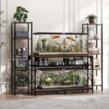 Garvee Aquarium Unterschrank 2-in-1 mit Steckdosen, Schwerlast-Aquariumständer bis 390 kg, Metallgestell mit 5 Ablagen für 284–341 L Aquarien und Terrarien - Braun