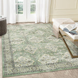 Garvee Vintage Teppich Boho Blumenmuster Waschbar Rutschfest Polyester Flach Gewebt Grau-Blau Für Wohnzimmer Und Schlafzimmer 5x7ft & 8x10ft - Grün