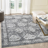 Garvee Vintage Teppich Waschbar Boho Floral Rutschfest Niedrigflor 5x7ft Grau-Blau Für Wohnzimmer & Schlafzimmer