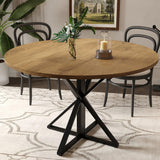 Garvee 119,4 cm Rund Esstisch mit Robuster Metallsockel für Küche und Esszimmer, 4-6 Personen, MDF Tischplatte, Kratzfest & Wasserfest, pflegeleicht, hitzebeständig - Braun