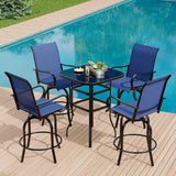 Garvee 5-Teiliges Outdoor Bar Set Mit 4 Drehbaren Barhockern Und Glas-Tisch Für Terrasse Und Garten, Ergonomisch, Komfortabel, Wetterfest, Textilene, Schwarz