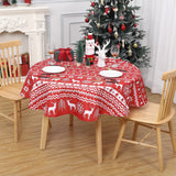 Garvee Weihnachtstischdecke Ø 152 cm rund, wasserabweisend aus Polyester, Schneeflocken- und Rentiermotiv für Weihnachtsdeko, Rot - Rot