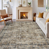 Garvee 200x290cm Teppich Waschbar Mit Vintage Blumenmuster Kurzflor Weich Für Wohnzimmer Und Flur Beige