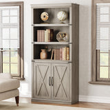 GARVEE Bücherregal mit Türen, 5 Ebenen, 80 × 33 × 174,5 cm, MDF, verstellbare Ablagen, Grau – für Wohnzimmer & Schlafzimmer - Grau