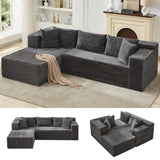 Garvee Modulares Ecksofa aus Cord in Grau, L-Form mit Chaiselongue, tiefer Sitzfläche und Federpolsterung - Grau