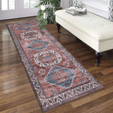 GARVEE Vintage Teppich 80 x 150 cm, Orientalischer Boho Teppich Waschbar & Rutschfest, Weicher Wohnzimmerteppich für Schlafzimmer & Flur, Rosa - Rosa