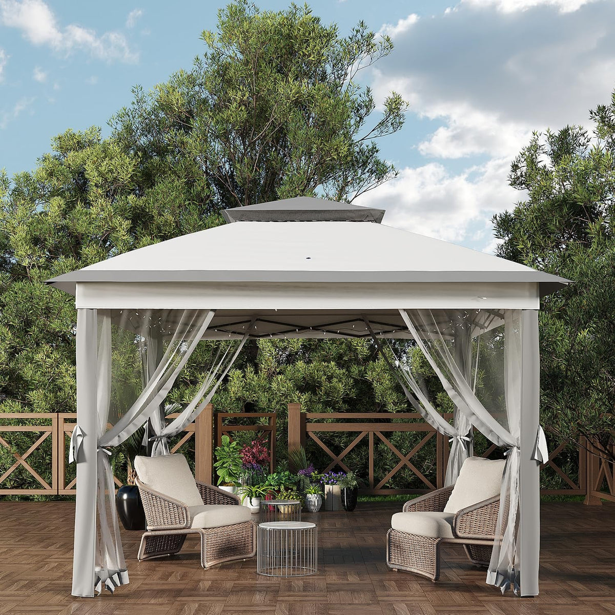 Garvee Pop Up Pavillon 335×335 cm, Mit Moskitonetz, Wasserdicht, UV-Schutz, Höhenverstellbar, Grau