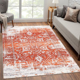 Garvee Sammelteppich Orientalisches Distressed-Design 120 x 170 cm Orange, Pflegeleicht & Fusselfrei Für Wohnzimmer & Schlafzimmer - Orange