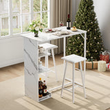 Garvee Essgruppe 3-teilig für 2 Personen, 1 Bartisch + 2 Hocker, Hocker unter dem Tisch verstaubar, MDF & Metall, Weiß, gepolstert - Weiß