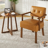 Garvee Lounge Sessel Mid-Century aus PU-Kunstleder mit Holzrahmen, Rücken- & Armlehnen, bis 150 kg, Braun - Braun