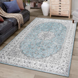 GARVEE Vintagetapijt Mit Orientalischem Design, Maschinenwaschbar, Vlekbestendig, Laagpolig, Antislip, Blau, 80x150 cm Für Wohnzimmer & Schlafzimmer - Hellblau