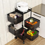 Garvee Küchenregal mit Rollen, 360° drehbares Eckregal aus Metall, platzsparender Rollwagen mit Bremsen, für Küche und Bad, 94 × 28 × 28 cm - Schwarz