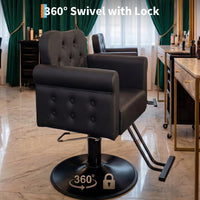 Garvee Hydraulischer Friseurstuhl aus PU-Leder, 360° Drehbar, Höhenverstellbar, mit Fußstütze, Schwarz